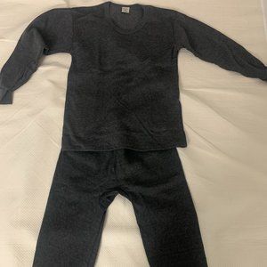 (Grey) 100% Cotton Casual Thermal Underwear, Long Johns Set Fleece, Top and Path